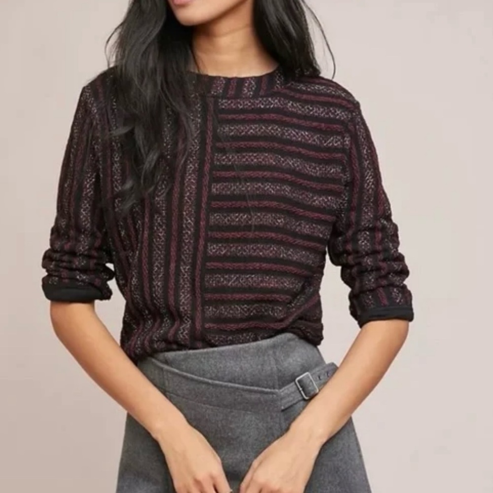 Striped Burgundy and Silver Knit Top/Sweater from Anthro